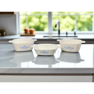 Vintage Blue Cornflower Floral CorningWare Kitchen Baking Casserole Dish Set 3